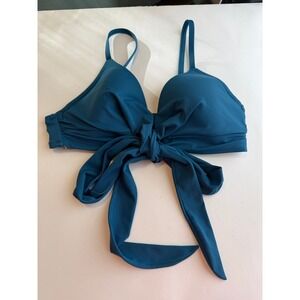 Shade‎ Shore Teal Blue Ruched Bow Front Bikini Swim Top 36C